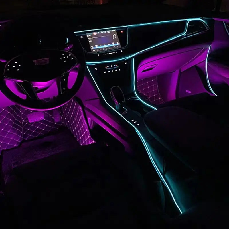 Lámpara de ambiente para interiores de auto de 5m, línea de luz fría EL con USB, tablero de instrumentos decorativo DIY, luces LED ambientales para consola de automóvil