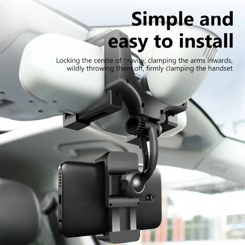 Soporte de Teléfono para Coche 360 Soporte de Espejo Retrovisor Soporte de Navegación GPS Móvil Clip Plegable Ajustable Soporte para Teléfono Celular de Coche