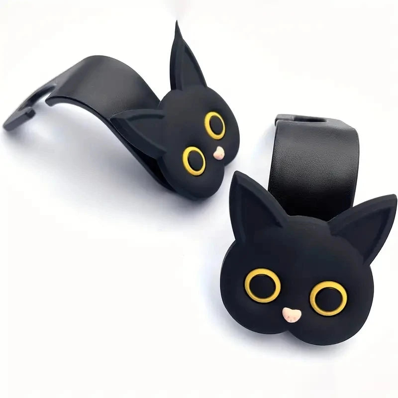 2 piezas Ganchos para Reposacabezas de Asiento de Coche con Gato de Dibujos Animados 3D Adorables - Organizador de Almacenamiento Universal para Bolsos, Carteras, Abrigos - Lindo Ca