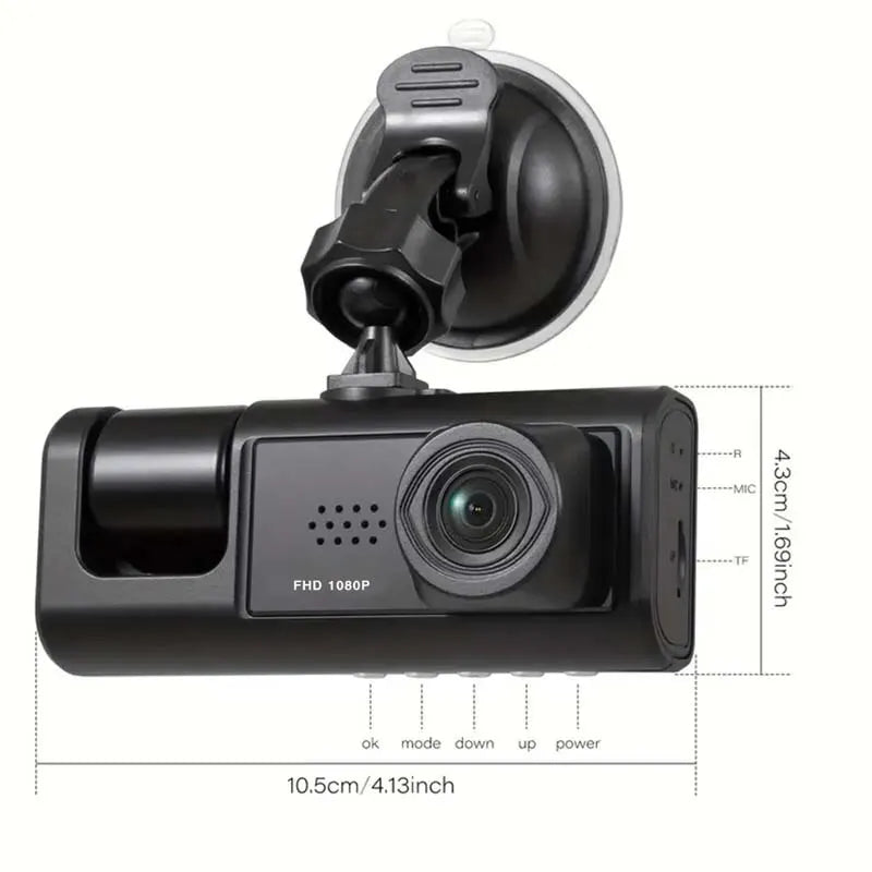 Cámara de tablero con visión nocturna IR, grabación en bucle y pantalla IPS de 2 pulgadas 1080P, 3 cámaras, grabador DVR, grabador de video, DVR para vehículo