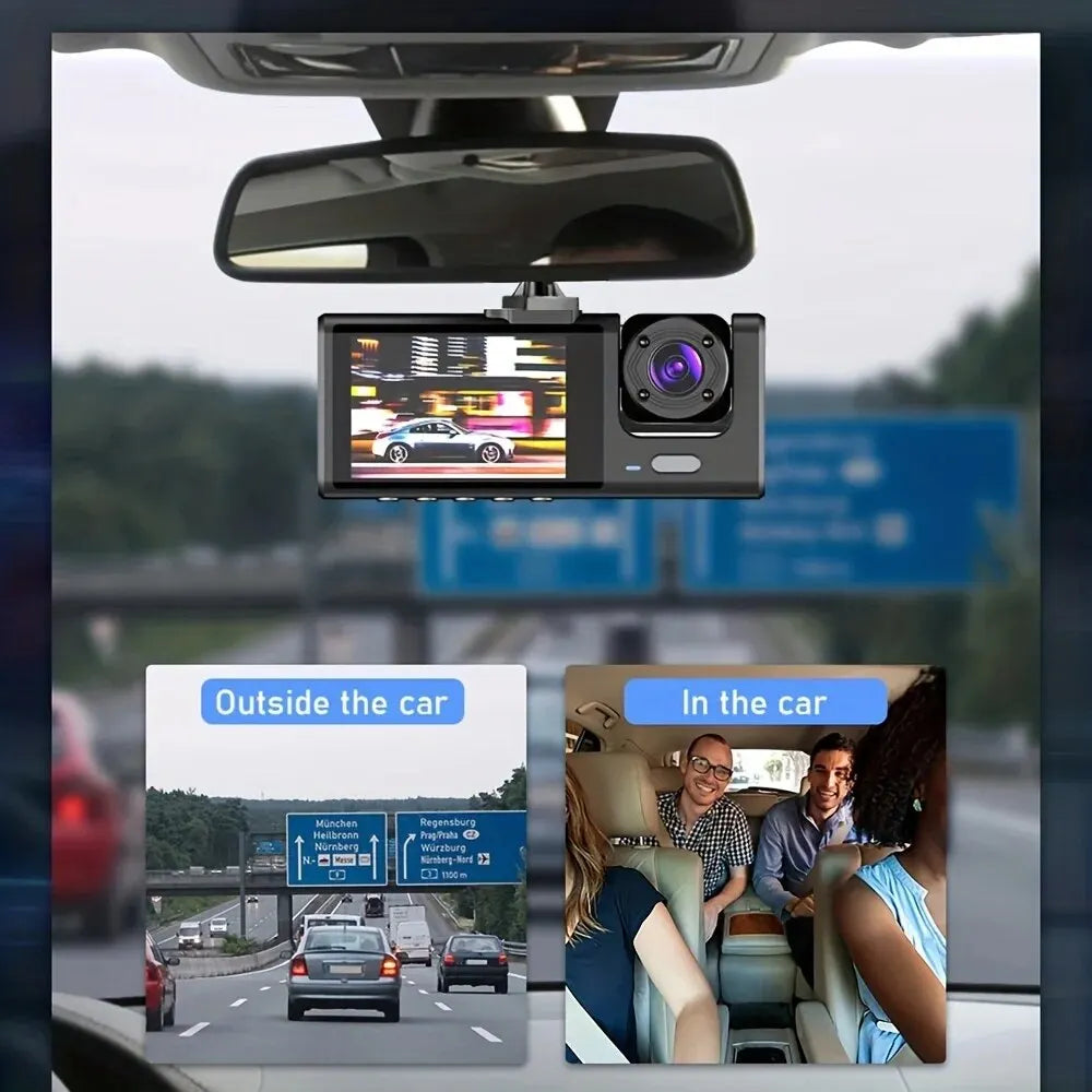 Cámara de tablero con visión nocturna IR, grabación en bucle y pantalla IPS de 2 pulgadas 1080P, 3 cámaras, grabador DVR, grabador de video, DVR para vehículo