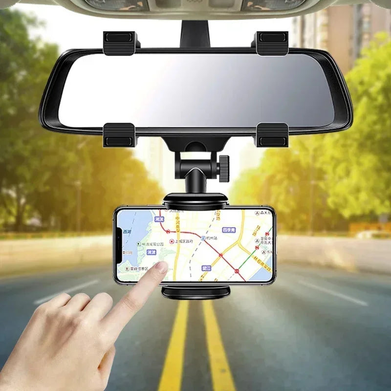 Soporte de Teléfono para Coche 360 Soporte de Espejo Retrovisor Soporte de Navegación GPS Móvil Clip Plegable Ajustable Soporte para Teléfono Celular de Coche