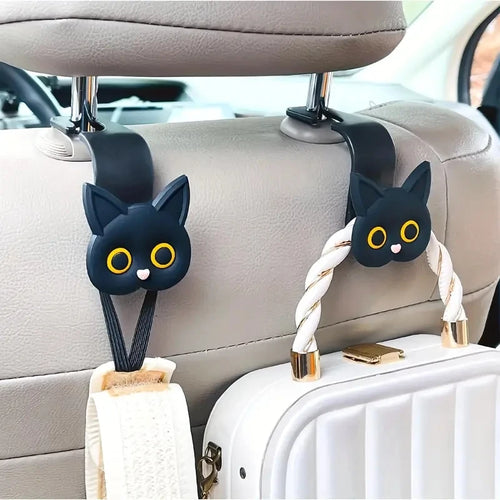 2 piezas Ganchos para Reposacabezas de Asiento de Coche con Gato de Dibujos Animados 3D Adorables - Organizador de Almacenamiento Universal para Bolsos, Carteras, Abrigos - Lindo Ca
