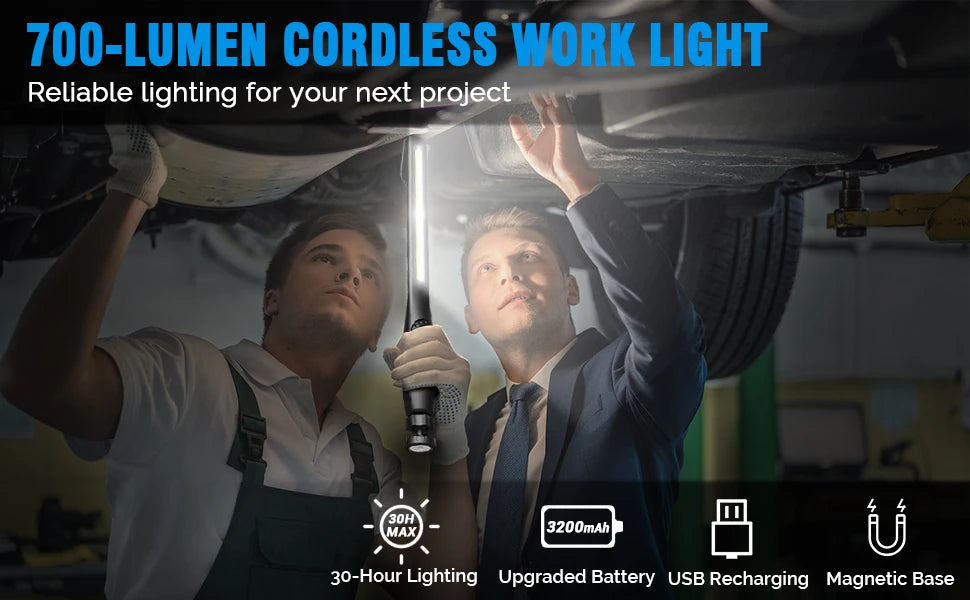 Luz de Trabajo LED, 700 Lúmenes Recargable, Luz de Inspección LED COB Portátil con Imán para Reparación de Autos, Hogar, Garaje, Emergencias