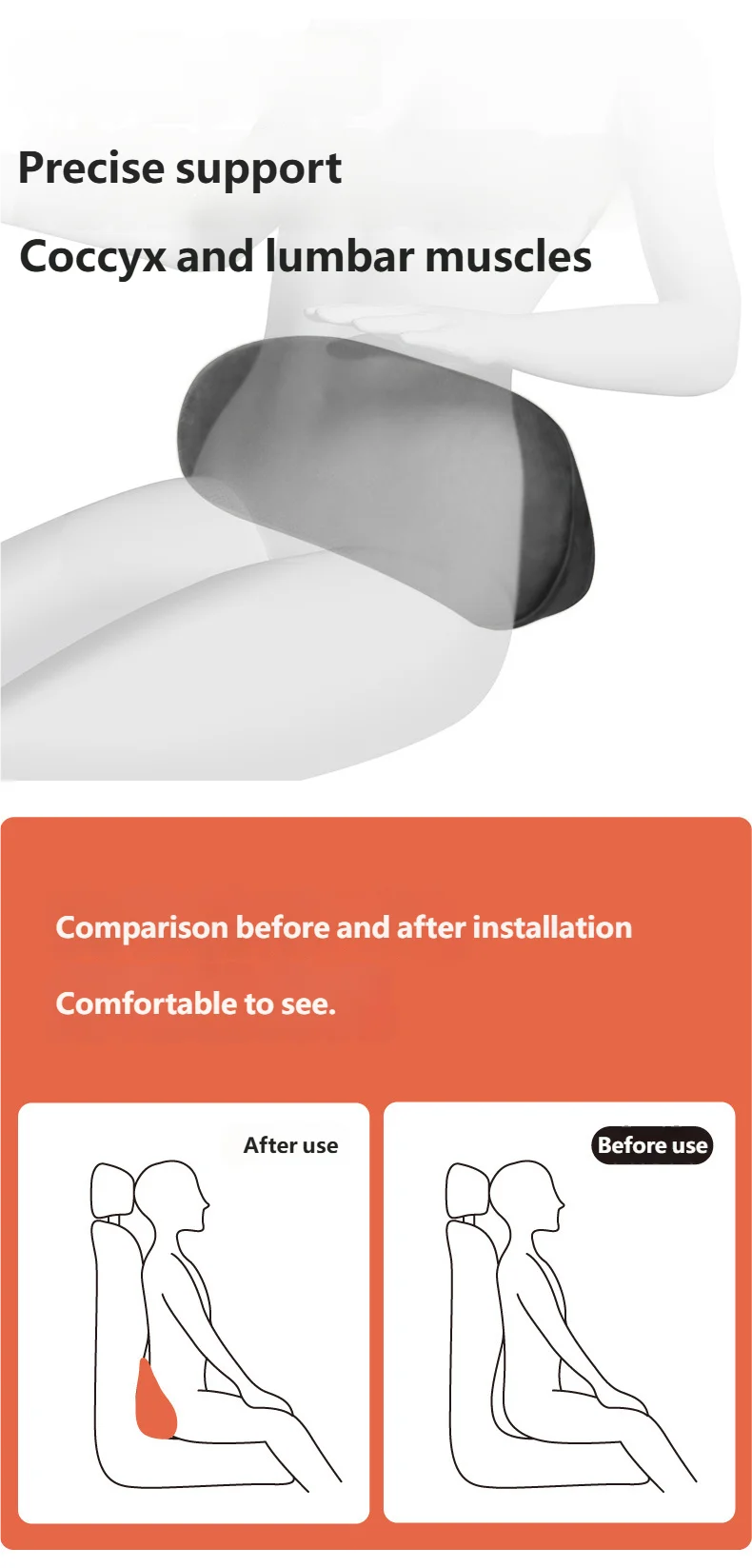 Cojín de soporte lumbar de espuma viscoelástica para coche Almohada para la cintura Respaldo Asiento Soporte para la espalda del conductor Accesorios de interior de auto Comodidad