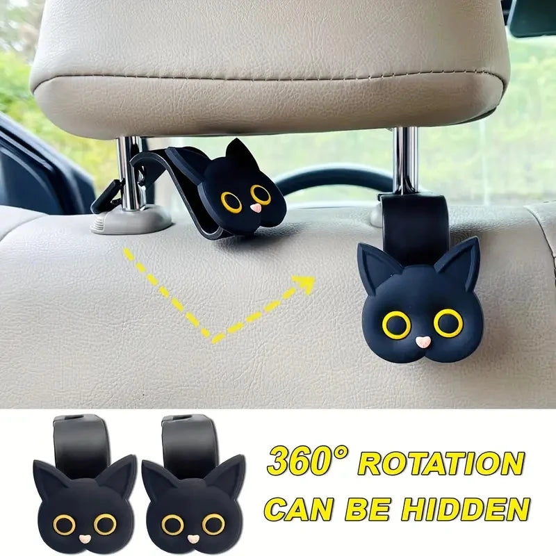 2 piezas Ganchos para Reposacabezas de Asiento de Coche con Gato de Dibujos Animados 3D Adorables - Organizador de Almacenamiento Universal para Bolsos, Carteras, Abrigos - Lindo Ca