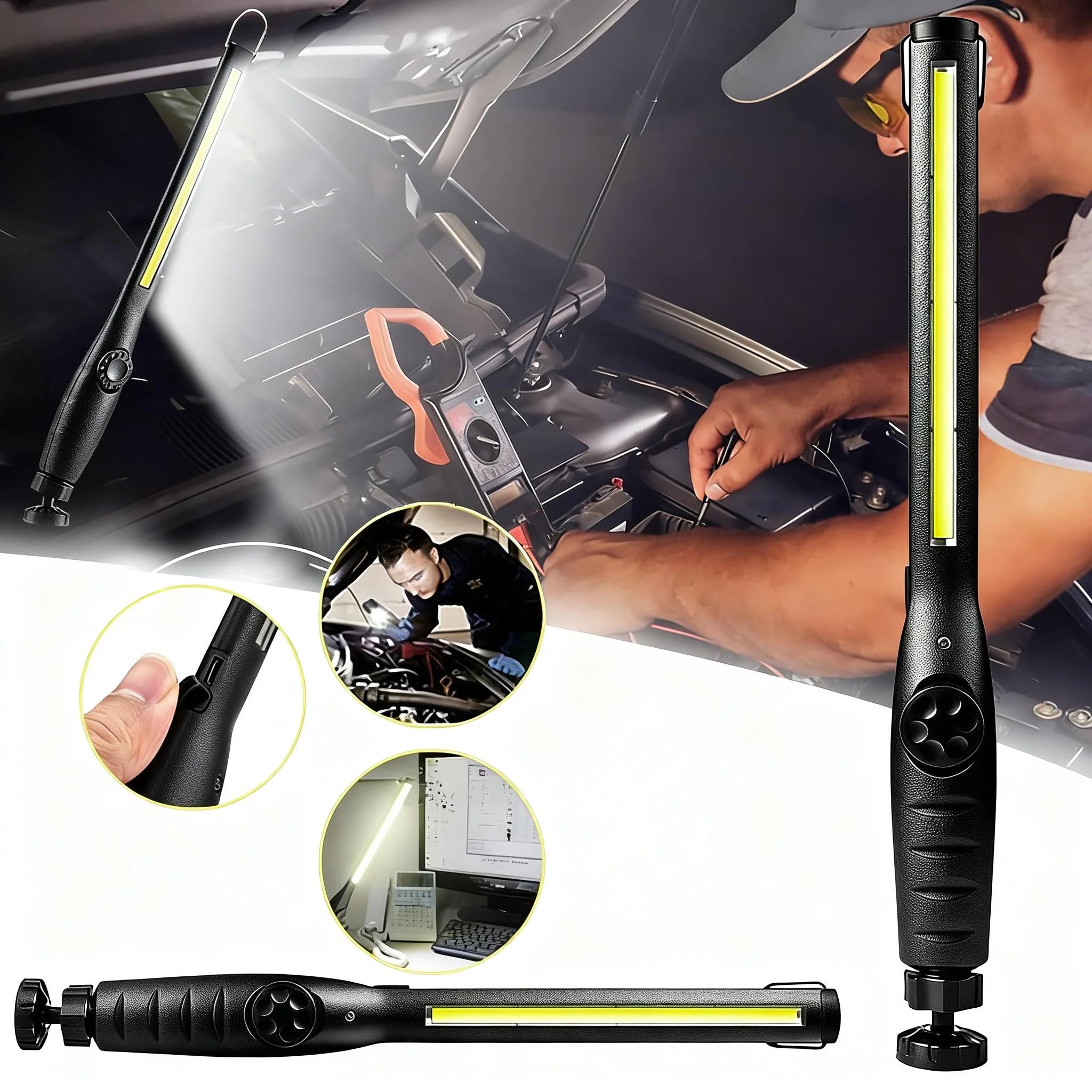 Luz de Trabajo LED, 700 Lúmenes Recargable, Luz de Inspección LED COB Portátil con Imán para Reparación de Autos, Hogar, Garaje, Emergencias