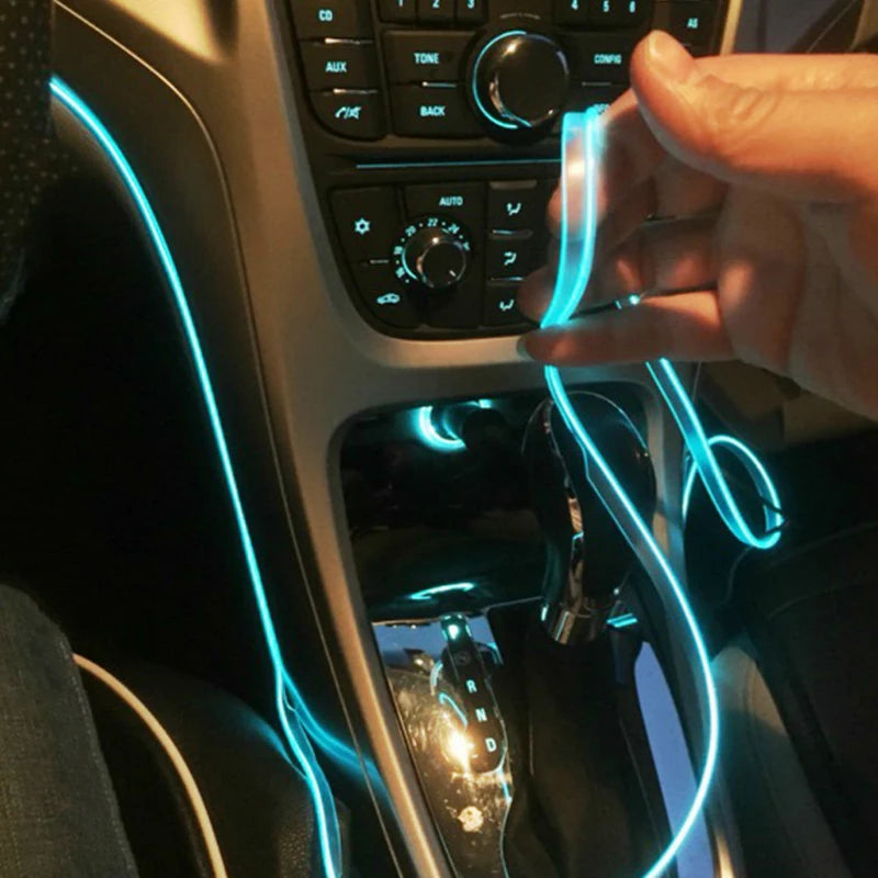 Lámpara de ambiente para interiores de auto de 5m, línea de luz fría EL con USB, tablero de instrumentos decorativo DIY, luces LED ambientales para consola de automóvil