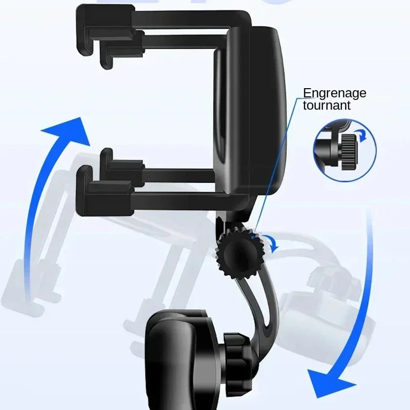 Soporte de Teléfono para Coche 360 Soporte de Espejo Retrovisor Soporte de Navegación GPS Móvil Clip Plegable Ajustable Soporte para Teléfono Celular de Coche