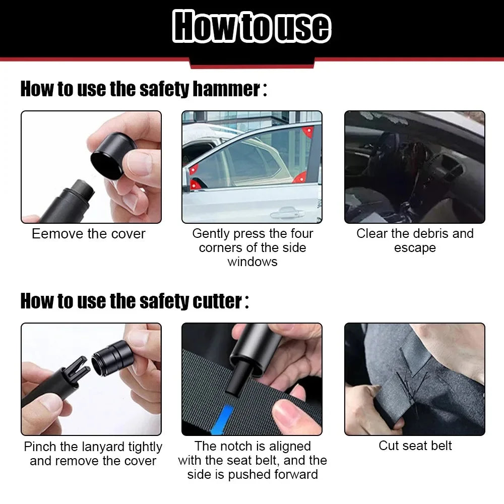 Martillo de seguridad para coche 2 en 1, rompeventanas de emergencia, cortador de cinturón de seguridad, herramienta de escape y rescate, dispositivo compacto para romper vidrio, accesorio para coche