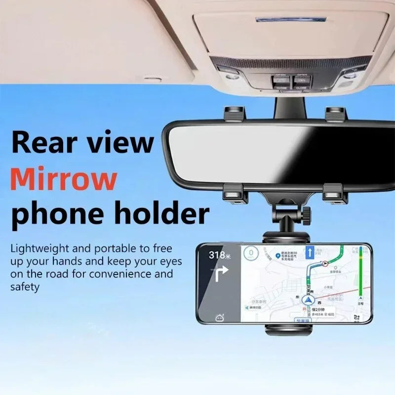 Soporte de Teléfono para Coche 360 Soporte de Espejo Retrovisor Soporte de Navegación GPS Móvil Clip Plegable Ajustable Soporte para Teléfono Celular de Coche