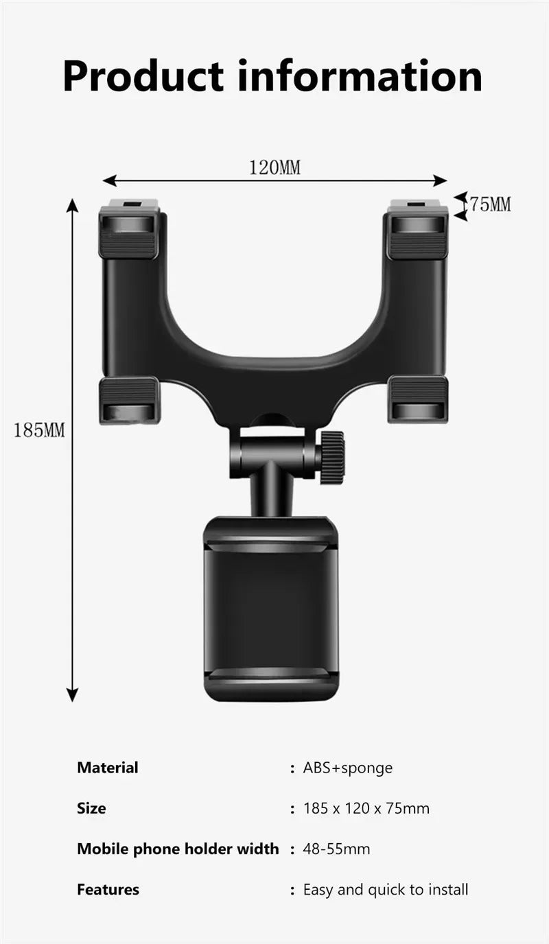 Soporte de Teléfono para Coche 360 Soporte de Espejo Retrovisor Soporte de Navegación GPS Móvil Clip Plegable Ajustable Soporte para Teléfono Celular de Coche