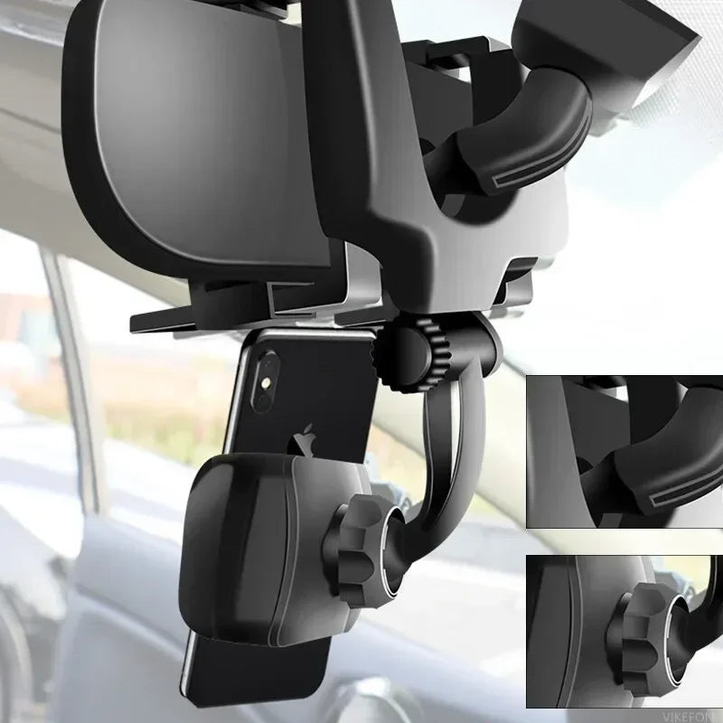 Soporte de Teléfono para Coche 360 Soporte de Espejo Retrovisor Soporte de Navegación GPS Móvil Clip Plegable Ajustable Soporte para Teléfono Celular de Coche